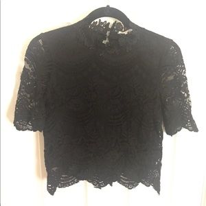 Black Scalloped Lace Crop Top